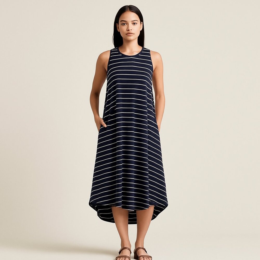 Philosophy Black Striped Sleeveless Swing Dress (Small)